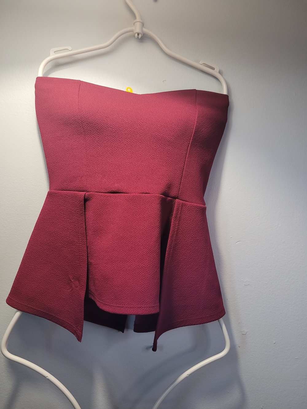 Love Culture Strapless Peplum Top in Burgundy
